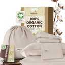 Bedsure 100% Organic Cotton Sheets, GOTS Certified Queen Sheet Set, 17" Deep Pocket Bedsheets with Corner Straps, Eco-Friendly, Soft, Breathable & Luxury PureWoven Cotton Hotel Bedding, 4PCS, Linen