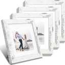 iRahmen 8x8 Picture Frames Set of 4 with Real Glass, Distressed White Frame Display 6x6 Pictures with Mat or 8 x 8 Without Mat, Wood Square Photo Frame for Wall Mount and Tabletop Display