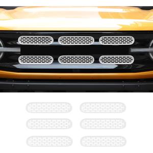 Front Grill Mesh Grille Inserts Cover Frame Trims Kit 6Pcs Fit for Ford Bronco 2021-2024 2/4 Door Exterior Accessories (White)