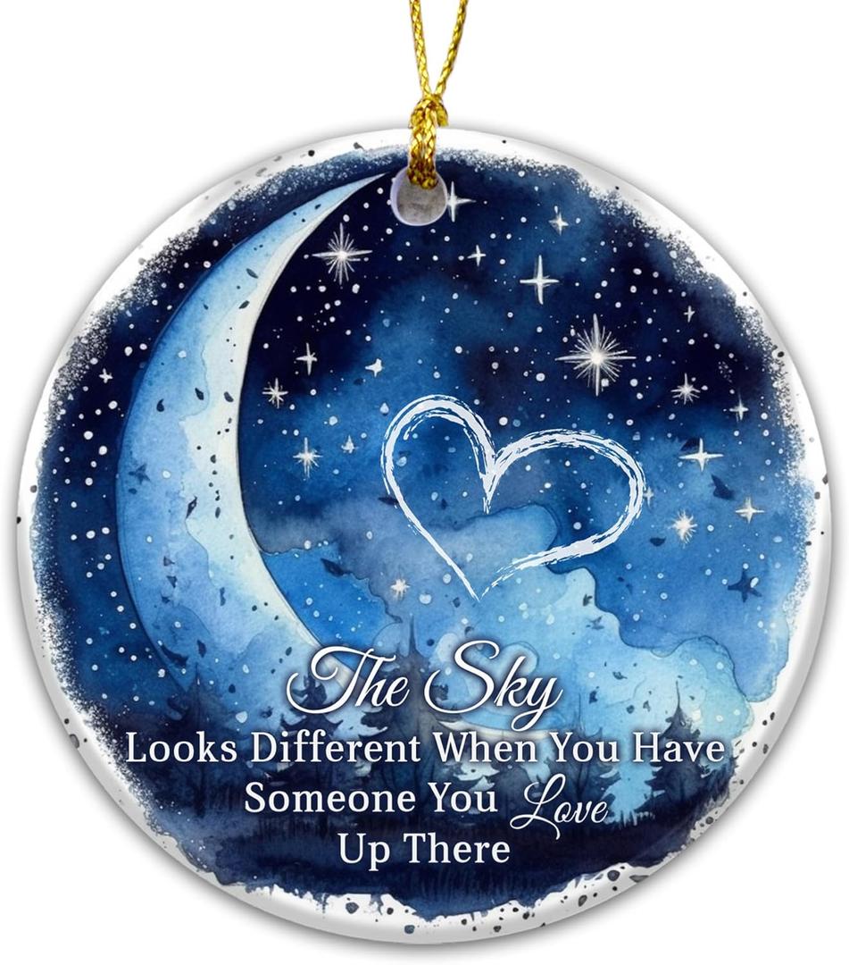 Memorial Ornament 2025 – “The Sky Looks Different When You Have Someone You Love Up There” – Bereavement Sympathy Keepsake Ornament for Loss of Loved One, Remembrance Gift for Family & Friends, Pack of 2