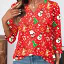LOMON Womens 3/4 Length Sleeve Tops V Neck Business Casual Blouses Summer Tees Shirts 2026 (Red, M)