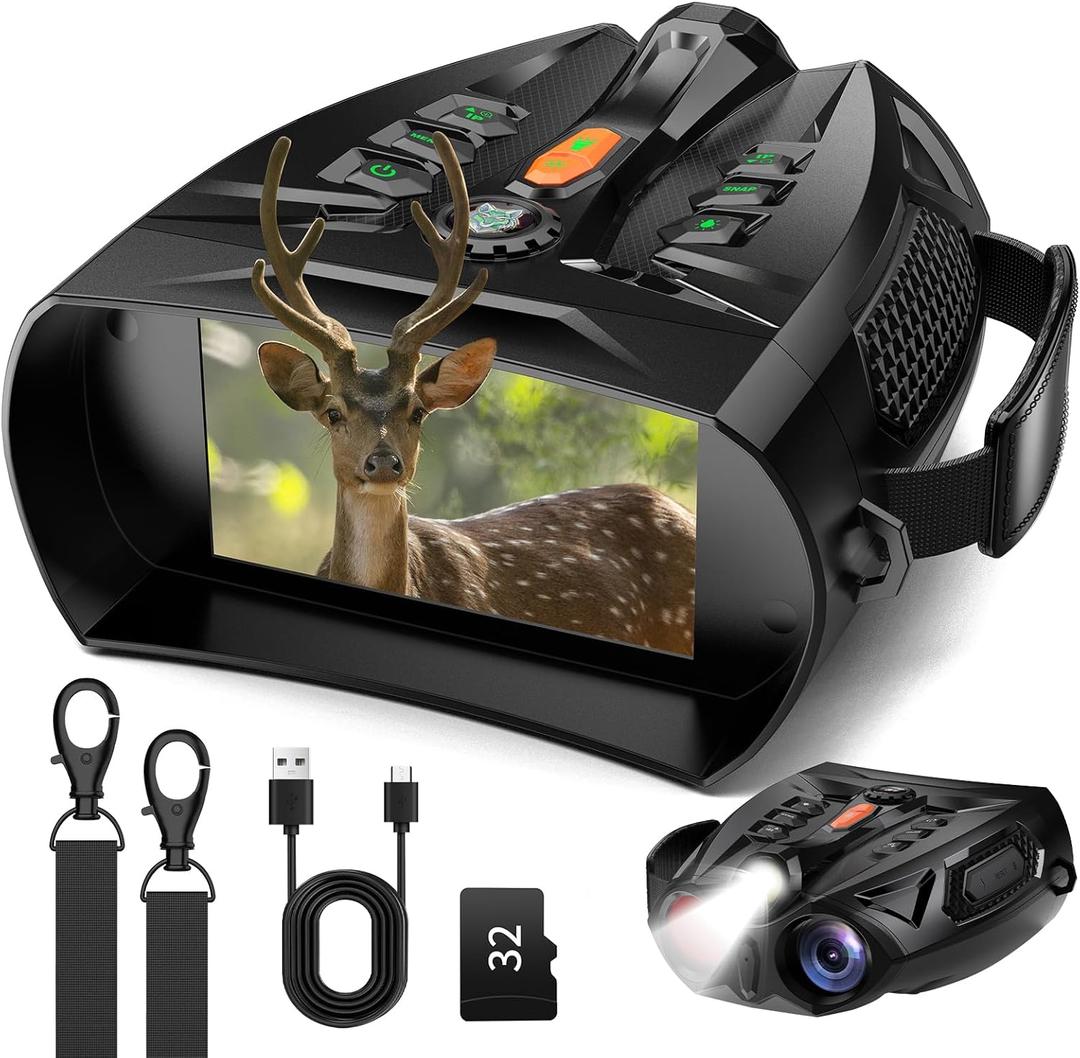 4K Night Vision Goggles with 4" Large Screen, 48MP Infrared Binoculars for Total Darkness, 10x Zoom & 2600ft Range, 5000mAh Rechargeable Battery, 32GB Card, Ideal for Hunting, Camping & Home Security