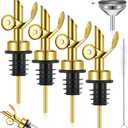 Tioncy 4 Pieces Weighted Stainless Steel Pourers Olive Oil Spout Olive Oil Dispenser Spout Automatic Opening and Closing with Funnel and Brush for Pouring Wine Syrup Kitchen(Gold)