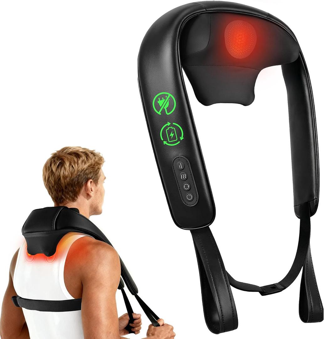 COMFIER Shiatsu Neck Massager with Heat, Cordless Neck and Shoulder Massager for Pain Relief Deep Tissue, Graphene Heating, 4D Kneading Massage Pillow -Black