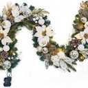 6ft Battery Operated Christmas Garland with 20 LED Lights & Timer, Pre-Lit Artificial Garland for Mantle, Staircase, Table, Indoor Outdoor Xmas Holiday Decor,Champagne