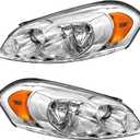 PetGirl Headlight Assembly for 2006-2013 Chevy Impala 06 07 Chevy Monte Carlo Chrome Housing Amber Reflector Clear Lens Driver & Passenger