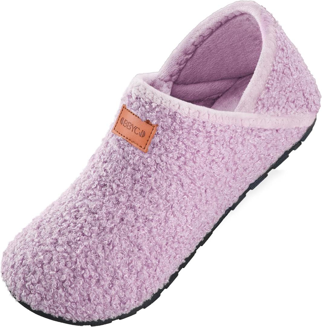 Women's Men's Fuzzy Fur Slippers Casual House Shoes Non Slip Barefoot Slipper Socks Warm Closed Back Indoor Outdoor Shoes (Pink)