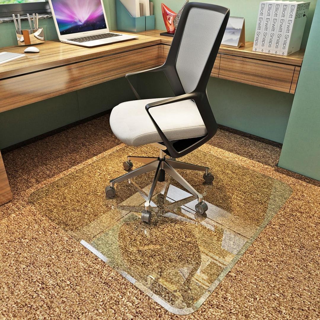 Exclusive Beveled Edge Glass Chair Mat for a Smooth Glide and Easy Roll On/Off by Clearly Innovative, Ultimate Office Chair Mat for Carpet or Hardwood Floor, 36x46 (36" by 46", Clear (Standard Clear))