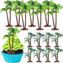 16PCS Coconut Tree Topper, Plastic Palm Trees Cake Decorations, Artificial Miniature Tropical Model TREe for Hawaiian Party Decor, Safari Jungle Birthday Cupcake Toppers, 16 Pack