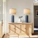 PoKat 27.5'' Tall Table Lamps for Living Room Set of 2, Ceramic Bedroom Lamps for Night Stands, Modern Bedside Lamps for Bedroom Living Room, Nightstand Lamps for Side End Table Hallway, Blue