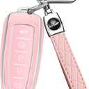 QBUC for Ford Key fob Cover,Soft TPU Car Key Case Protector with Keychain Compatible with Ford C-Max Edge Escape Expedition Explorer Flex Focus Taurus Lincoln MKS MKT MKX Navigator Accessories (Pink)