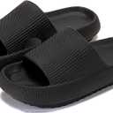 BINBINNIAO Cloud Slippers for Women and Men Ultra Comfort Recovery Pillow Slippers Slides Shower Sandals House Shoes with Low Arch Support 42-43, Black