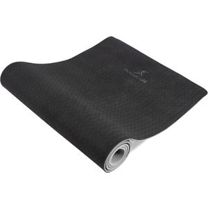ProsourceFit Natura TPE Yoga Mat 1/ 4" (6mm) Thick, 72" Long, Reversible with High-Density Cushion & Non-slip Texture, Eco-conscious & Hygienic, Black/ Grey