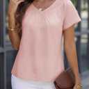 Falechay Women's Blouses Summer Short Sleeve Boho Tops V Neck Pleated Casual Flowy Loose Fit Cute Basic Tunic (XL)