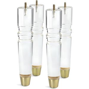 JEREVER 12 Inch Acrylic Furniture Legs Set of 4, Cabinet TV Stand Bench Replacement Leg Home DIY Projects Modern Clear Decor (Clear/Gold Feet)