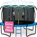 Trampoline Outdoor - ASTM Certified Safe, 14Ft Recreational Trampoline for Kids and Adults. Anti-Rust Coating with Enclosure Net, Ladder, Sprinkler & LED Lights (Blue)