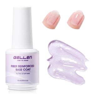 GELLEN Gel Base Coat Nail Polish- 15ml No Wipe Base Coat Gel PolishFiber Glass Nail Strengthener for Repair Broken Damaged Thin Weak Nails