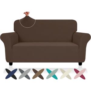ZNSAYOTX Super Stretch Loveseat Covers (57"-70"), New Striped Love Seat Slipcover, Dogs Pet Friendly Anti-Slip Couch Protector Spandex Durable 2 Seater Fabric Sofa Cover (Coffee, Loveseat)