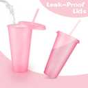 Hxezoc 16-Piece Reusable Cups with Lids and Straws, 24 oz Glitter Plastic Tumbler Iced Coffee Cups Travel Mugs for Smoothies, Juices, Beach, Bachelor Party (Light Pink)