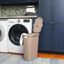 Mind Reader Slim Laundry Hamper with Lid, 40L Clothes Basket, Narrow Tapered Design with Ventilated Cutout Pattern, Plastic, Tan, Single