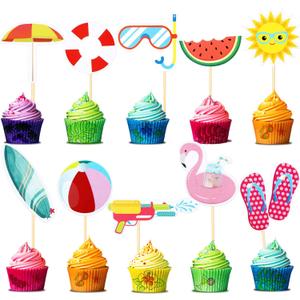 Epakh 100 Pcs Summer Beach Cupcake Toppers Pool Party Hawaiian Theme Cake Picks with Beach Ball Sun Umbrella Goggles Cake Decorations for Birthday Tropical Luau Party Supplies(Beach Style)