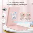 FUNTOUCH Rechargeable Travel Makeup Mirror with 72 Led Lights, Portable Lighted Makeup Mirror, 3 Color Lighting, Dimmable Touch Screen, Type C, Tabletop LED Folding Cosmetic Vanity Mirror (Pink)