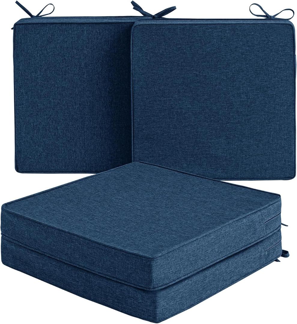 Outdoor Chair Cushions, Water-Resistant & Fade-Resistant, Patio Furniture Square Seat Replacement Chair Pads with Ties, Removable Cover, Non-Slip Bottom, Set of 4, 20 x 20 Inch, Navy Blue