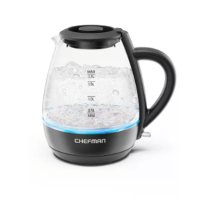 Chefman 1.7-Liter Electric Tea Kettle w/ Borosilicate Glass and Automatic Shutoff - Black