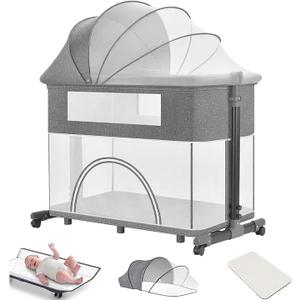 Patented Multifunctional 10 in 1 Portable Baby Crib Cot Cradle Bassinet Bedside Sleeper Swing Tilt Bed with Mosquito net And Mattress (Mink Grey) (Mink Grey)