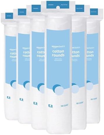 Amazon Basics Hypoallergenic 100% Cotton Rounds for Makeup Remover and Skincare, All Skin Types, 500 Count, 5 Packs of 100 Count