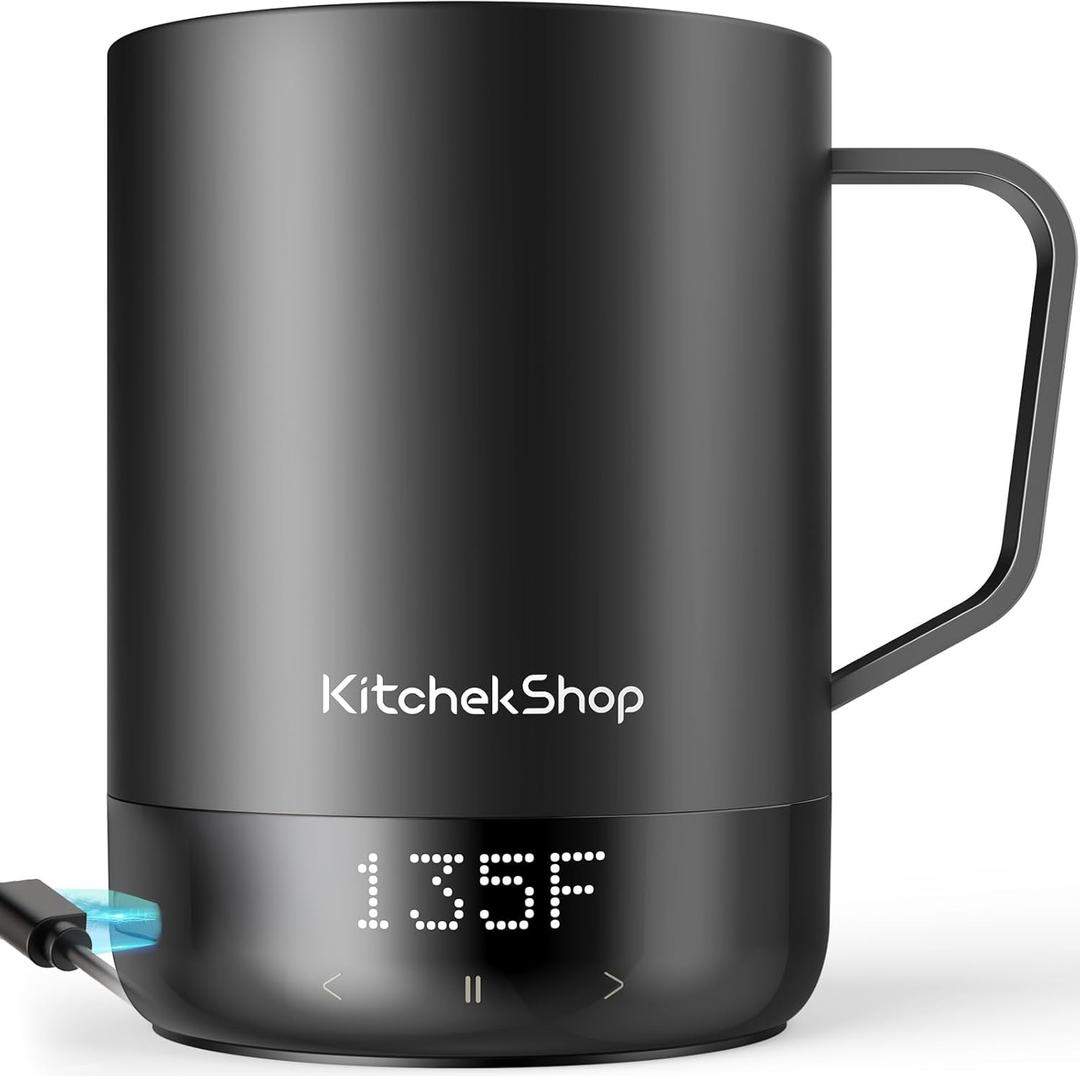 KitchekShop 14oz Smart Coffee Mug Warmer - Self-Heating Mug with App Control, 160 Temperature Control, 150-Min Battery, Rechargeable Heated Mug Warmer for Home Office, Ideal Gifts for Dad Mom
