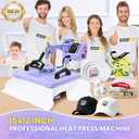 WHUBEFY Heat Press,8 in 1 Tshirt Printing Machine 15"x12" Digital Industrial Heat Transfer Machine,Sublimation Heat Press Machine for T Shirts/Mug/Cap/Plate/DIY (8 in 1 Heat Press(Purple))