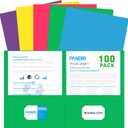 Two Pocket Folders, PANDRI 100 Pack 2 Pocket Folders, Letter Size Paper File Folder for School Office Home Business, Assorted 5 Colors