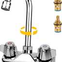 Leak-Free 4 Inch Center Commercial Hand Sink Faucet with Ceramic Valve, Wall Mount Bar Kitchen Hand Wash Sink Faucet with 3-1/2" Swivel Gooseneck Spout & Dual Knobs, Brass Constructed