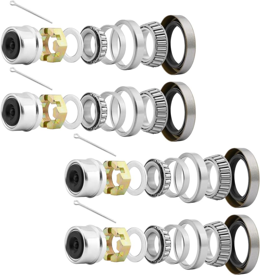 Trailer Bearings Kit L68149/ L44649 Bearing Kit Compatible with 3500lbs 1-1/16'' to 1-3/8'' Trailer Axles, Spindle #84 with 171255TB Grease Seals, Trailer Dust Caps -4 Sets