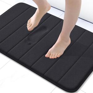 Buganda Memory Foam Bath Mat, 24" x 16", Ultra Soft and Non-Slip Bathroom Rugs, Water Absorbent and Machine Washable Bath Rug for Bathroom, Shower, and Tub, Black