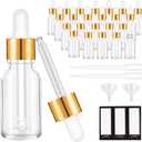 PrettyCare Glass Eye Dropper Bottles 24 Pack, 0.5oz (15ml) Clear Empty Thick Bottles Bulk with Leakproof Golden Caps - With Labels & Funnels for Storage, Travel, Essential Oils, Cuticle, Tinctures