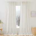 RYB HOME Semi Sheer Curtains 102 inches Long, Back Tab Light Filtration Half Privacy Window Curtains & Drapes for Bedroom Living Room, Linen, W 52 x L 102 inches, 2 Panels Set