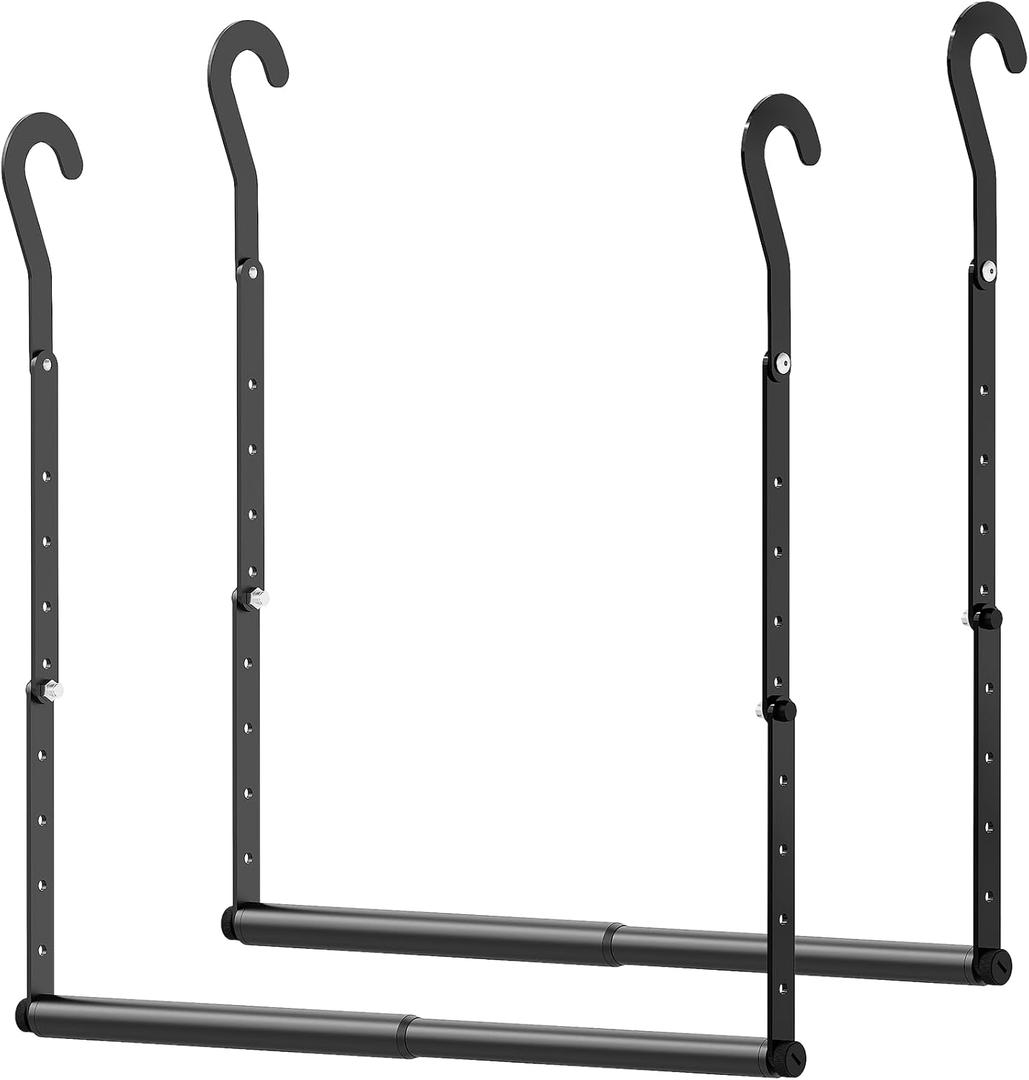 Mavivegue 2 Pack Adjustable Closet Rods for Hanging Clothes, Heavy Duty Closet Hanging Rod, Double Hanging Closet Rod, Space-Saving Closet Extender Hanging Rod, Black