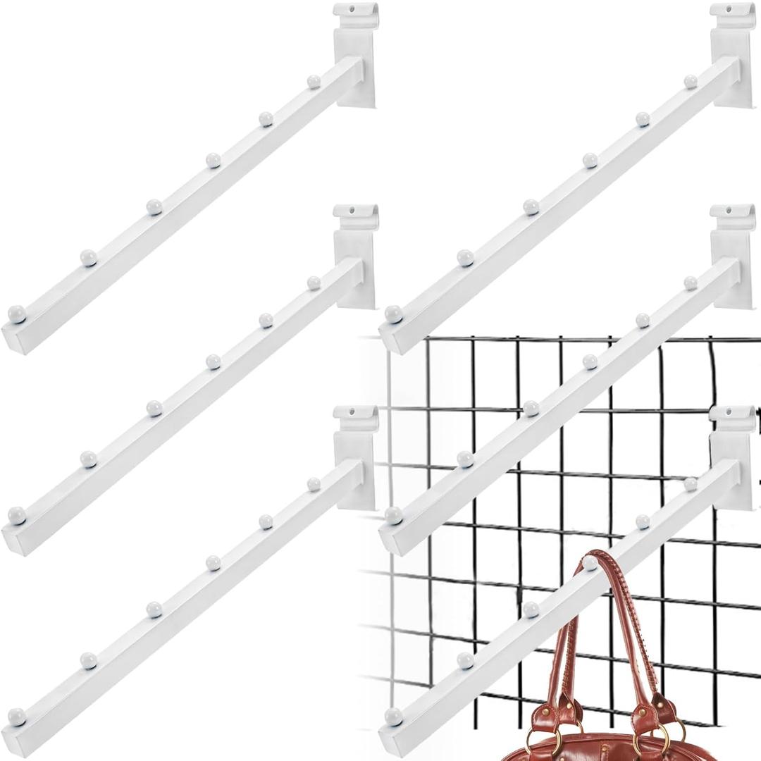 WRINGKIT 6 Pack Gridwall Waterfall Hooks, 15.8 Inch Waterfall Faceout with 6 Balls, White Gridwall Clothes Hanger, Heavy Duty Wire Wall Grid Panel Hook for Garment Retail, Home, Garage