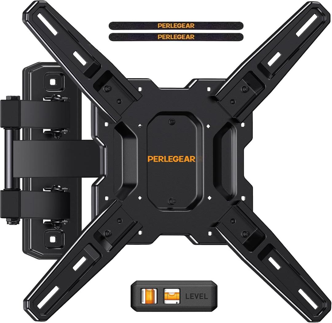 Perlegear Full Motion TV Mount for Most 2660 inch Flat or Curved TVs up to 82 lbs, Wall Mount TV Bracket with Articulating Arms, Tool-Free Tilt, Swivel, Extension, Max VESA 400x400mm, PGMF3