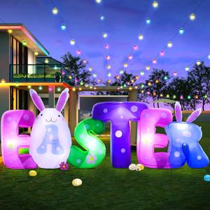 2025 New 8FT Long Easter Inflatable Banner Outdoor Decorations with, Build-in LED Lights Holiday Blow Up Yard Decoration, for Easter Holiday Party, Outdoor,Garden, Yard Lawn Dcor