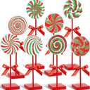 Amyhill 8 Pcs Christmas Candy Wooden Tabletop Decor Glitter Xmas Candy Cane Table Centerpiece Sign for Christmas Tiered Tray Home Desk Office Party Decoration(Exquisite,Red,Green)