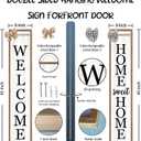 Outdoor Welcome Sign for Front Porch Standing Large 2 Sided 45"X9" Wooden Frame Tall Vertical Leaner Long Home Sweet Home Front Door Sign for Rustic Outside Farmhouse Modern Decor (Wood White)