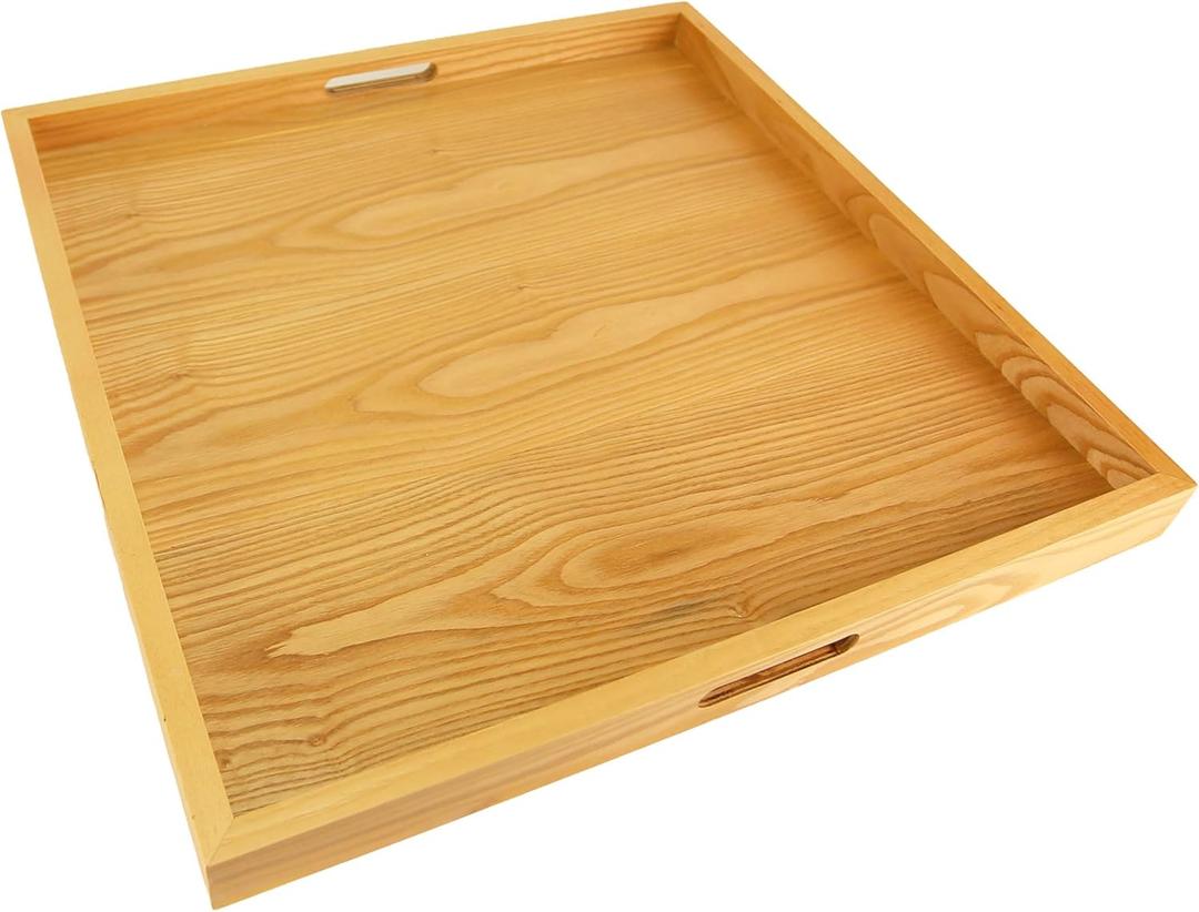 BARsics 24x24 inches Square Oak Wooden Ottoman Tray, Large Living Room Serving Tray