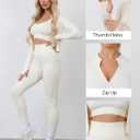 Women 3 Piece Seamless Workout Set Sports Bra High Waisted Gym Yoga Leggings Zip Up Jacket with Thumbhole Activewear (Beige, L)