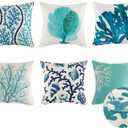 famibay Outdoor Waterproof Pillow Covers Set of 6 Patio Coastal Throw Pillow Covers 18x18 Decorative Summer Beach Cushion Cases Square Outside Pillow Covers for Patio Furniture Porch Garden Bench