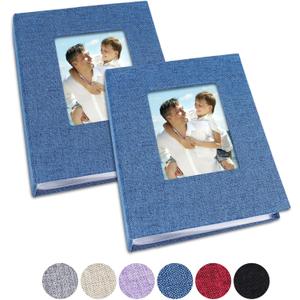 Vienrose Small Photo Album 4x6 Photos, 2 Pack Linen Cover Mini Photo Book, 26-Page Holds 52 Pictures, Artwork or Postcards Storage for Baby (Blue)