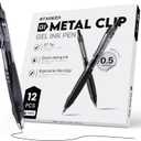 12 Pack Black Gel Pens, Quick Dry Black Ink Pens, 0.5mm Fine Point Retractable Smooth Writing Pens for Journaling, Writing, Business Gel Pen for Office School & Home Supplies(Black)