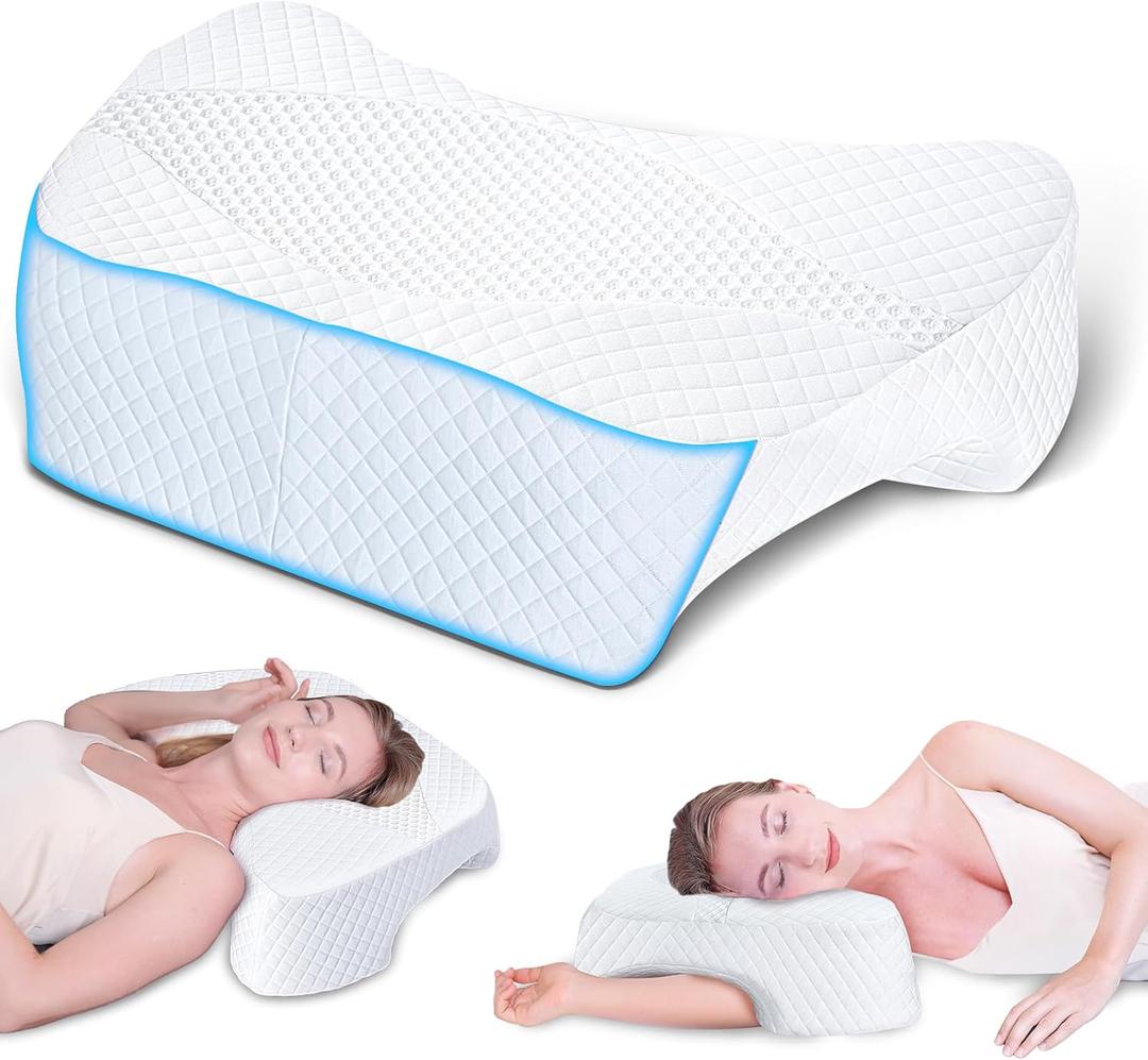 SAHEYER Side Sleeper Pillow with Arm Hole, Upgraded Shoulder Relief System Pillow for Neck Pain, Multi-Angle Memory Foam Pillow for Adults Side, Back and Stomach Sleeper Pressure-Free Sleep(White)